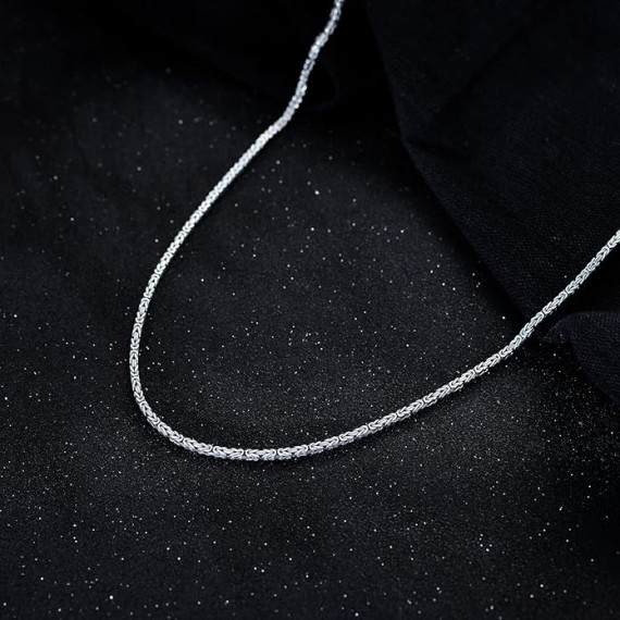 925 Sterling Silver 2.5mm Solid Byzantine Chain Link Necklace for Men Women Oxidized Square Silver Chain Jewelry Gift, 16-36 Inch