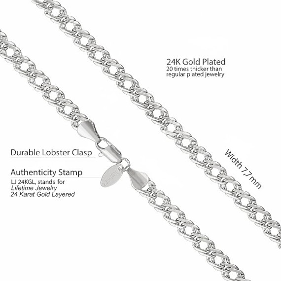 7.7mm Venetian Chain Necklace for Women & Teen 24k Gold Plated