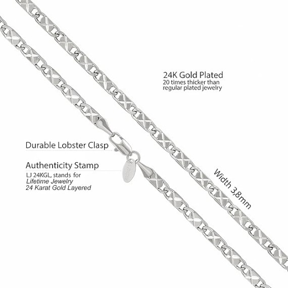 4mm Star Flat Link Chain Necklace 24k Gold Plated for Women Men