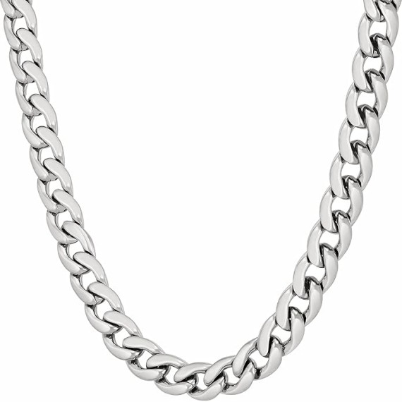 7mm Polished Cuban Link Chain Necklace for Women & Men 24k Gold Plated