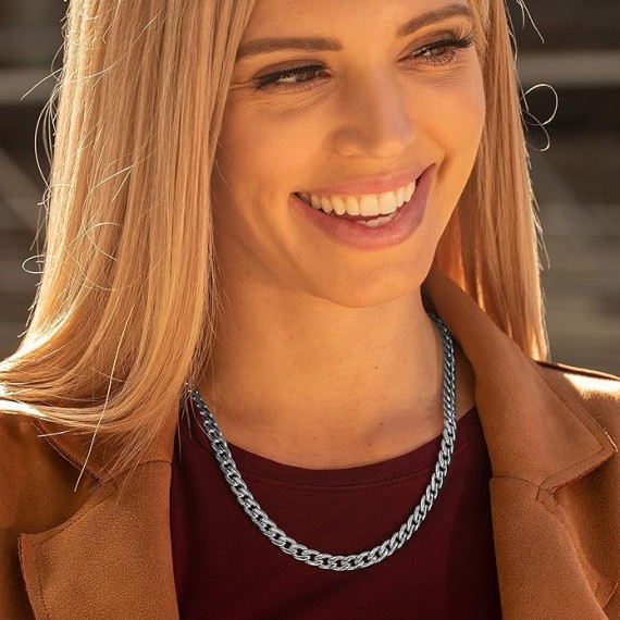 7mm Polished Cuban Link Chain Necklace for Women & Men 24k Gold Plated