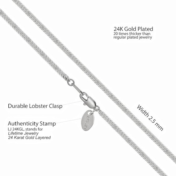 Crushed Herringbone Chain Necklaces for Women and Men 24k Gold Plated