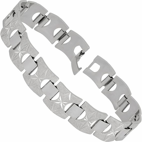15mm Diamond Cut Star and Arrows Link Bracelet for Men and Women 24k Gold Plated