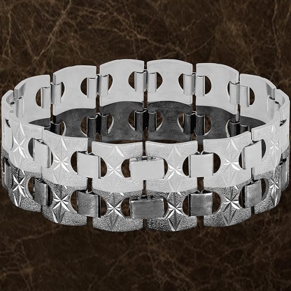 15mm Diamond Cut Star and Arrows Link Bracelet for Men and Women 24k Gold Plated