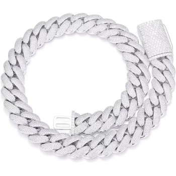 20mm Iced Out Cuban Link Chain 18K White Gold Plated 4-Row dense 5A+ Cubic Zirconia Bling Diamond Necklace Hip Hop Rapper Luxury Jewelry Thick Heavy Cuban Link Chain for Men and Women
