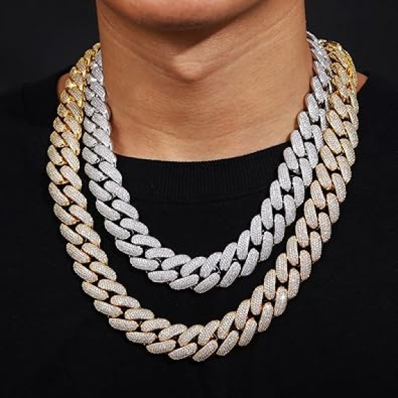 20mm Iced Out Cuban Link Chain 18K White Gold Plated 4-Row dense 5A+ Cubic Zirconia Bling Diamond Necklace Hip Hop Rapper Luxury Jewelry Thick Heavy Cuban Link Chain for Men and Women
