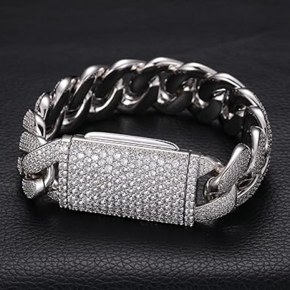 20mm Iced Out Cuban Link Chain 18K White Gold Plated 4-Row dense 5A+ Cubic Zirconia Bling Diamond Necklace Hip Hop Rapper Luxury Jewelry Thick Heavy Cuban Link Chain for Men and Women