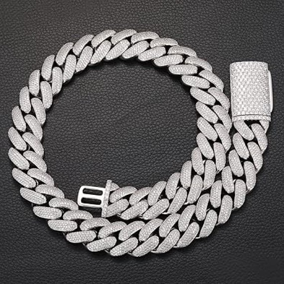20mm Iced Out Cuban Link Chain 18K White Gold Plated 4-Row dense 5A+ Cubic Zirconia Bling Diamond Necklace Hip Hop Rapper Luxury Jewelry Thick Heavy Cuban Link Chain for Men and Women