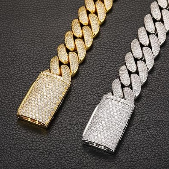 20mm Iced Out Cuban Link Chain 18K White Gold Plated 4-Row dense 5A+ Cubic Zirconia Bling Diamond Necklace Hip Hop Rapper Luxury Jewelry Thick Heavy Cuban Link Chain for Men and Women