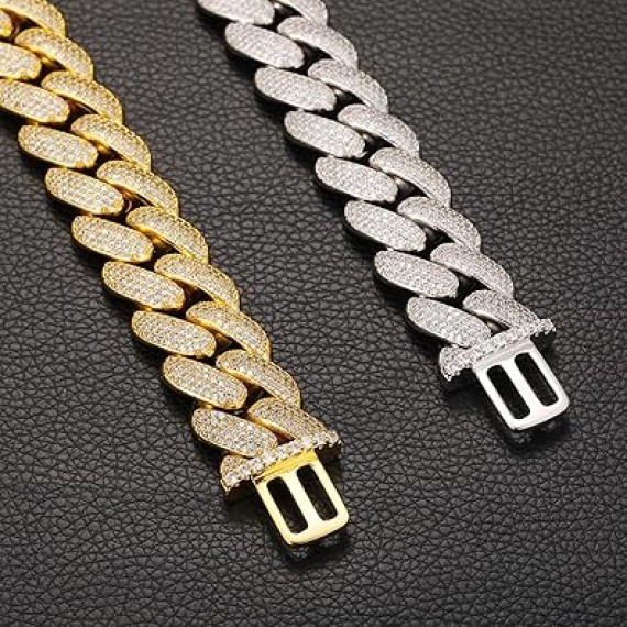 20mm Iced Out Cuban Link Chain 18K White Gold Plated 4-Row dense 5A+ Cubic Zirconia Bling Diamond Necklace Hip Hop Rapper Luxury Jewelry Thick Heavy Cuban Link Chain for Men and Women