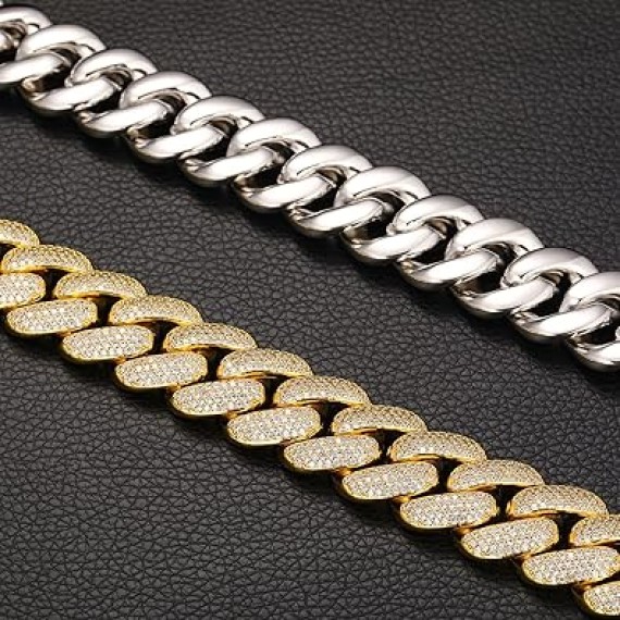 20mm Iced Out Cuban Link Chain 18K White Gold Plated 4-Row dense 5A+ Cubic Zirconia Bling Diamond Necklace Hip Hop Rapper Luxury Jewelry Thick Heavy Cuban Link Chain for Men and Women