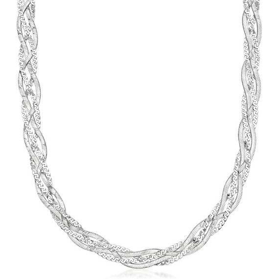 Italian Sterling Silver Braided Chain Necklace