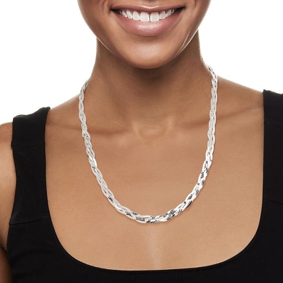 Italian Sterling Silver Braided Chain Necklace