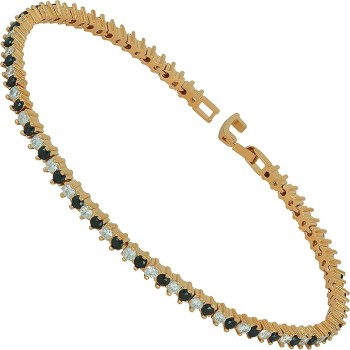 24k Gold Plated 3.5mm Black and White Cubic Zirconia Diamond Classic Tennis Bracelet for Women | Gold Bracelets for Women | Size 7-8 Inch