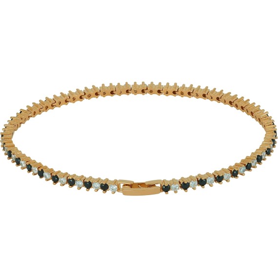 24k Gold Plated 3.5mm Black and White Cubic Zirconia Diamond Classic Tennis Bracelet for Women | Gold Bracelets for Women | Size 7-8 Inch