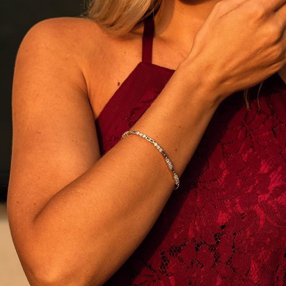 24k Gold Plated 3.5mm White Triple Cubic Zirconia Diamond Classic Tennis Bracelet for Women | Gold Bracelets for Women | Size 7-8 Inch