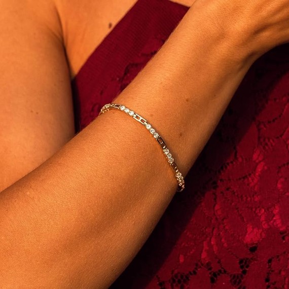 24k Gold Plated 3.5mm White Triple Cubic Zirconia Diamond Classic Tennis Bracelet for Women | Gold Bracelets for Women | Size 7-8 Inch