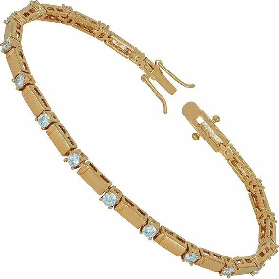 24k Gold Plated 3.5mm Bar Single Stone White Cubic Zirconia Diamond Classic Tennis Bracelet for Women | Gold Bracelets for Women | Size 7-8 Inch