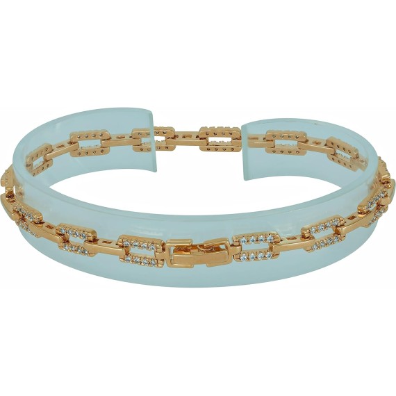 24k Gold Plated 5.5mm Rectangle Link White Cubic Zirconia Diamond Classic Tennis Bracelet for Women | Gold Bracelets for Women | Size 7-8 Inch