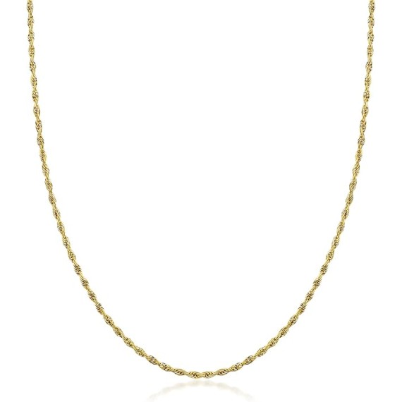 10K Yellow Gold 1.5MM,2MM,2.5MM,3MM,3.5,4MM,5MM,7MM, Diamond Cut Rope Chain Necklace Unisex Sizes 16"-30"