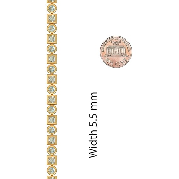 Circle and Square Diamond Tennis Bracelet for Women | Tennis Bracelet Men | Gold Bracelets for Women 24k Plated Gold Jewelry for Women | Size 7-8 Inch