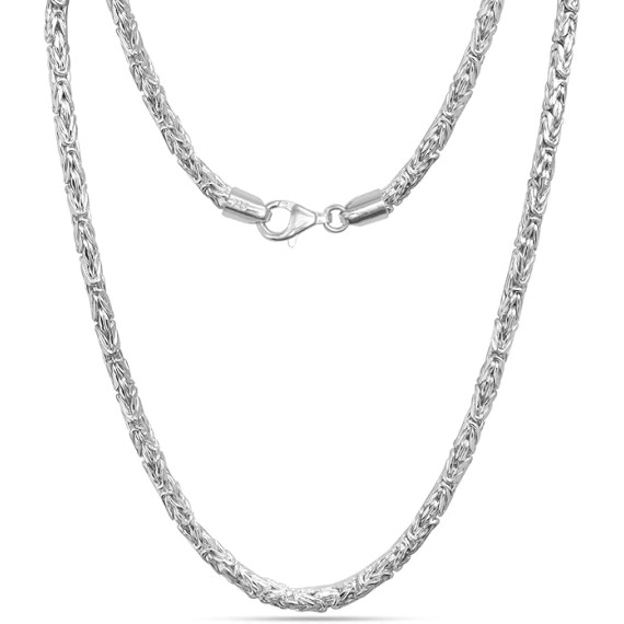 925 Sterling Silver Necklace Italian 4 MM Round Handmade Classic Byzantine Necklace Chain for Men with Lobster Claw Clasp 22 Inches, Made in Italy