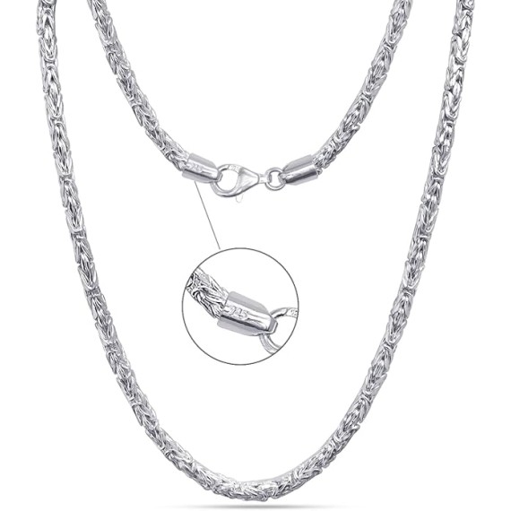 925 Sterling Silver Necklace Italian 4 MM Round Handmade Classic Byzantine Necklace Chain for Men with Lobster Claw Clasp 22 Inches, Made in Italy