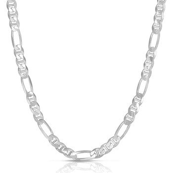 925 Sterling Silver Italian Solid Figarucci Figaro Mariner Flat Link Chain Necklace For Men & Women - Made in Italy Comes Gift Box