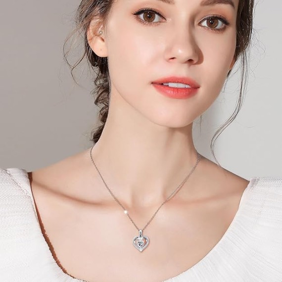 Heart Necklaces for Women Plated 18K Gold Birthstone Pendant Necklace Anniversary Birthday Jewelry Gift for Women Wife Mom Girlfriend Her Christmas Fine Jewelry Gift