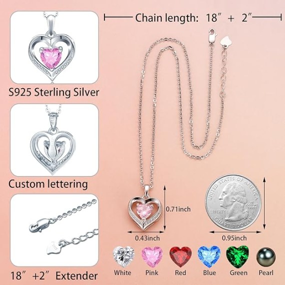 Heart Necklaces for Women Plated 18K Gold Birthstone Pendant Necklace Anniversary Birthday Jewelry Gift for Women Wife Mom Girlfriend Her Christmas Fine Jewelry Gift