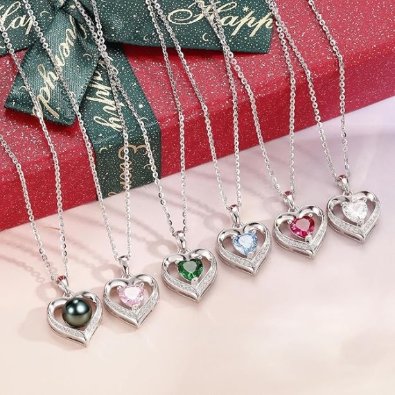 Heart Necklaces for Women Plated 18K Gold Birthstone Pendant Necklace Anniversary Birthday Jewelry Gift for Women Wife Mom Girlfriend Her Christmas Fine Jewelry Gift