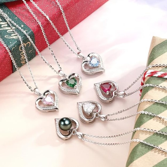 Heart Necklaces for Women Plated 18K Gold Birthstone Pendant Necklace Anniversary Birthday Jewelry Gift for Women Wife Mom Girlfriend Her Christmas Fine Jewelry Gift
