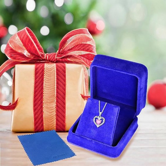 Heart Necklaces for Women Plated 18K Gold Birthstone Pendant Necklace Anniversary Birthday Jewelry Gift for Women Wife Mom Girlfriend Her Christmas Fine Jewelry Gift