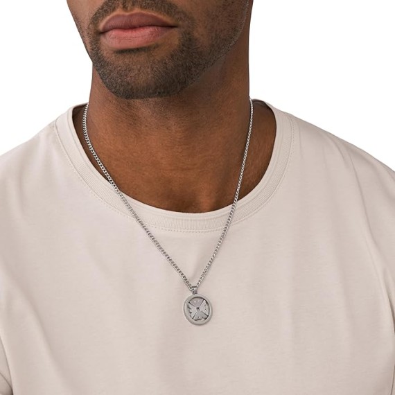 Men's Silver Stainless Steel Pendant Necklace (Model: EGS3040040)