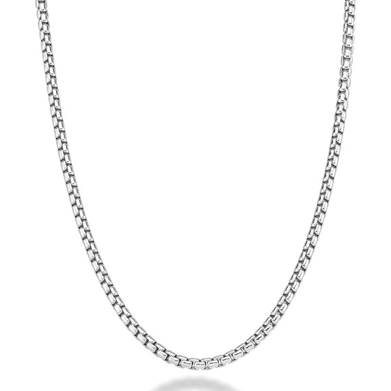 Solid 925 Sterling Silver Italian 3.5mm Square Link Round Box Chain Necklace for Women Men, Made in Italy