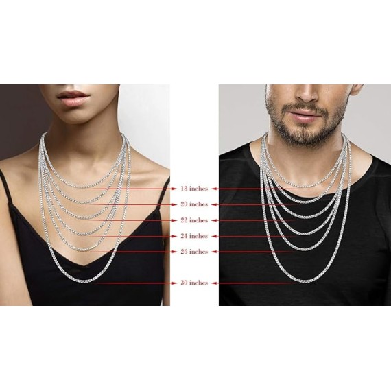 Solid 925 Sterling Silver Italian 3.5mm Square Link Round Box Chain Necklace for Women Men, Made in Italy