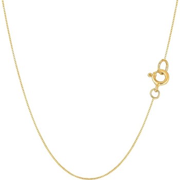 14k Real Solid Gold Mirror Box Chain Necklace, 0.45mm