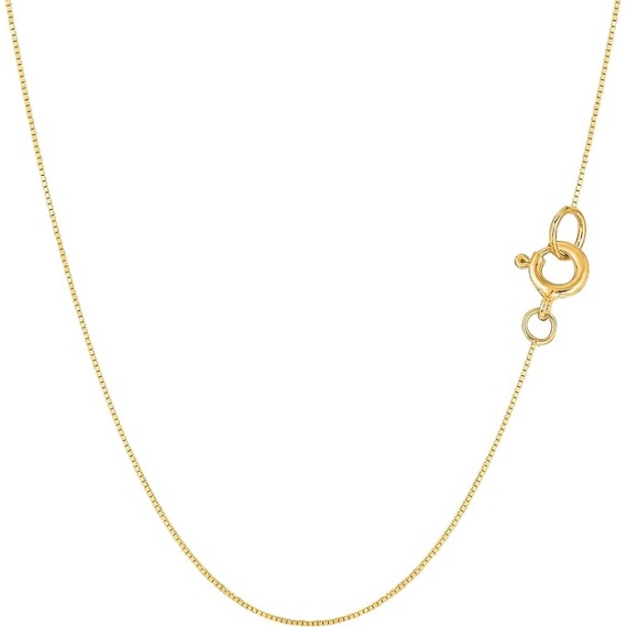14k Real Solid Gold Mirror Box Chain Necklace, 0.45mm