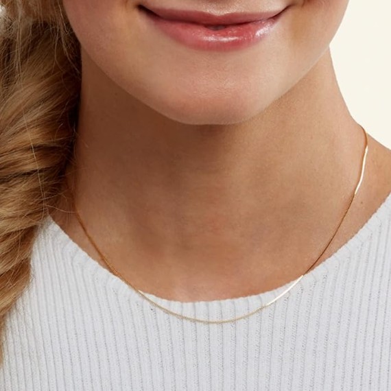 14k Real Solid Gold Mirror Box Chain Necklace, 0.45mm