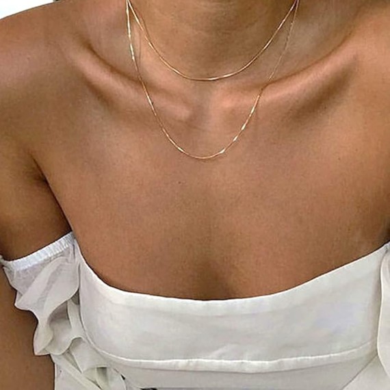 14k Real Solid Gold Mirror Box Chain Necklace, 0.45mm