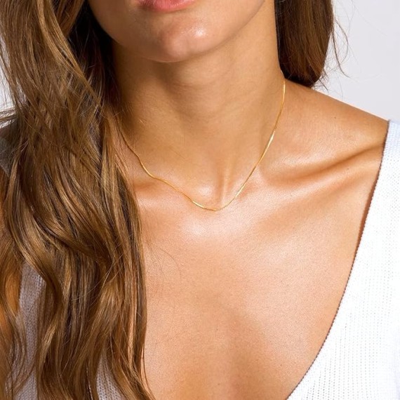 14k Real Solid Gold Mirror Box Chain Necklace, 0.45mm