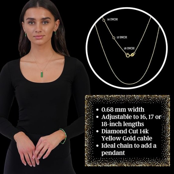 Real 14k Gold Cable Chain for Women in White or Yellow Gold - 18-inch Dainty Fine Gold Chain for Her