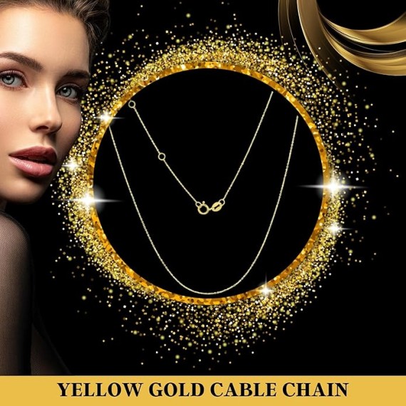 Real 14k Gold Cable Chain for Women in White or Yellow Gold - 18-inch Dainty Fine Gold Chain for Her