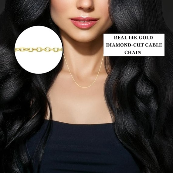 Real 14k Gold Cable Chain for Women in White or Yellow Gold - 18-inch Dainty Fine Gold Chain for Her
