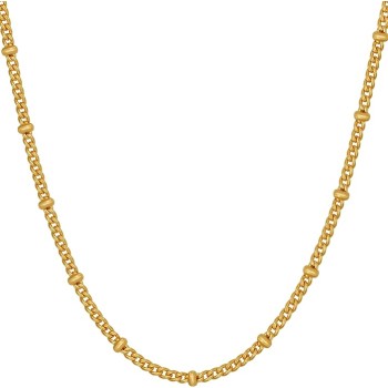Tiny Curb Link Gold Necklace for Women with Divider Balls 24k Real Gold Plated Necklace