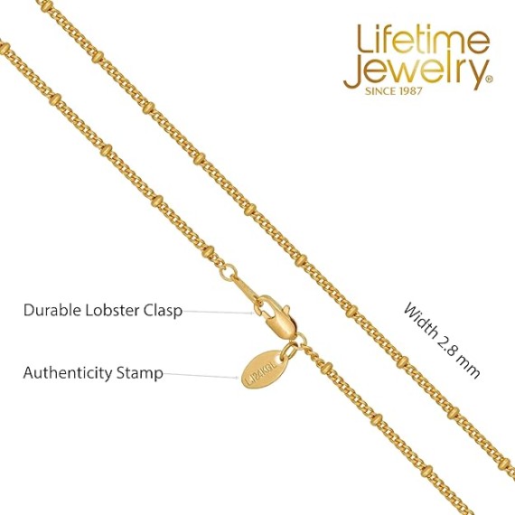 Tiny Curb Link Gold Necklace for Women with Divider Balls 24k Real Gold Plated Necklace