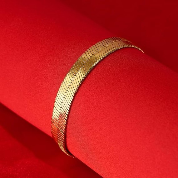 Luxury 24k Real Gold Plated Bracelet Flexible Herringbone Bracelet Women Bracelet or Mens Bracelet