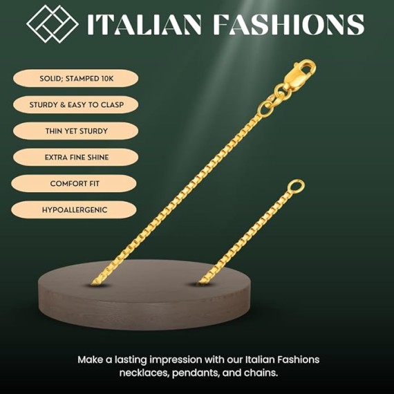 REAL Solid 10K Yellow or White Gold 0.50mm - 1.3mm Diamond-Cut Square Mirror Box Veneziana Chain Necklace with Lobster Claw Clasp | Multiple Lengths Available | Men Women | MADE IN ITALY