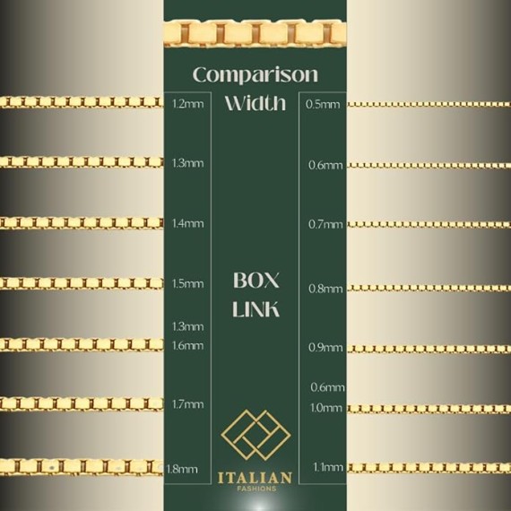 REAL Solid 10K Yellow or White Gold 0.50mm - 1.3mm Diamond-Cut Square Mirror Box Veneziana Chain Necklace with Lobster Claw Clasp | Multiple Lengths Available | Men Women | MADE IN ITALY