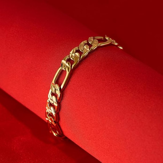 Radiant Diamond Cut Figaro 24k Real Gold Bracelets for Women and Luxury Mens Bracelet